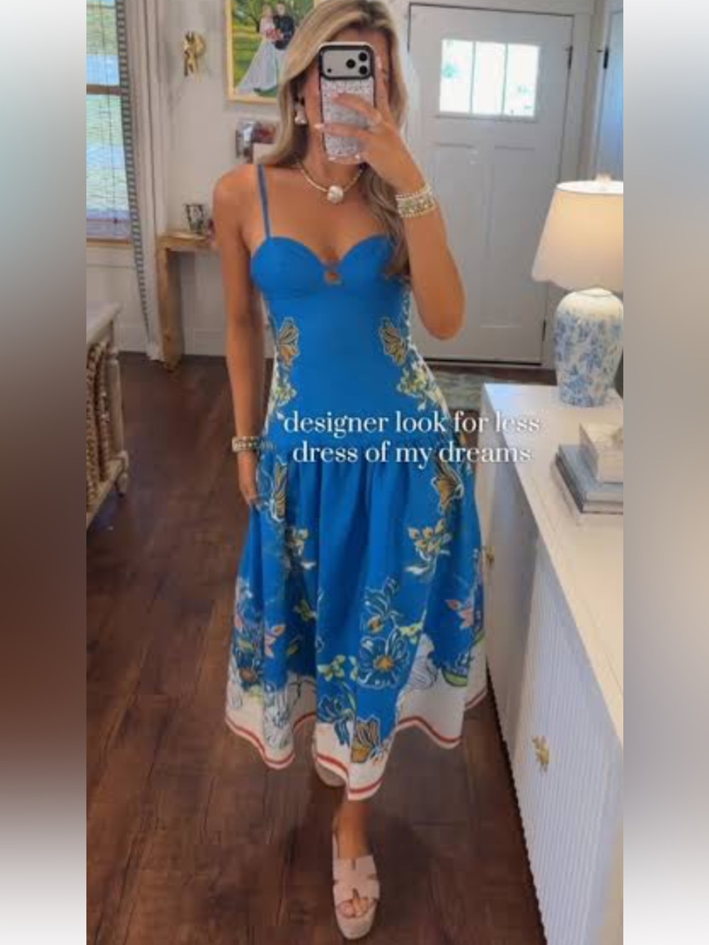 Commense Blue Floral Spaghetti-Strap Maxi Dress XS